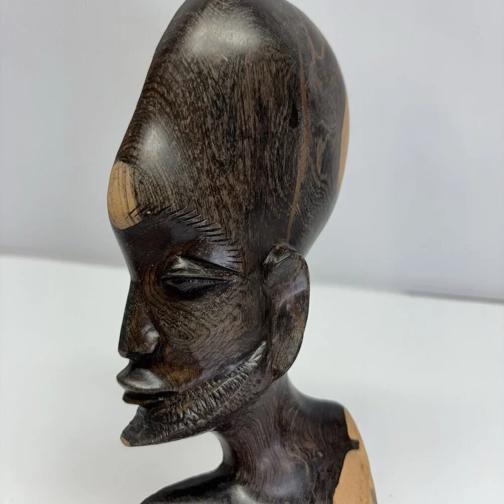 VTG. Original Kenyan Hand Carved African Male Bust Head‎ Wood - Picture 6 of 13
